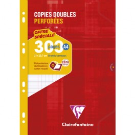 Copies doubles perforées 21x29,7 200 p + 100p gratuites séyès Copies doubles perforées 21x29,7 200 p + 100p gratuites séyès