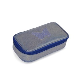Trousse scolaire modulaire irisée papillon bleu